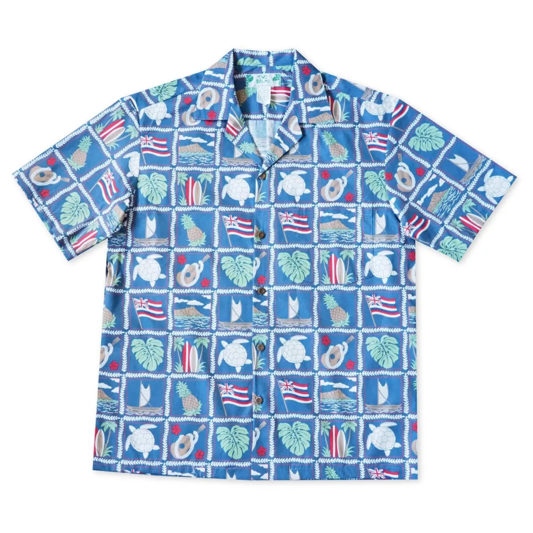 50th State Blue Hawaiian Cotton Shirt Stylish Crew Neck Shirt