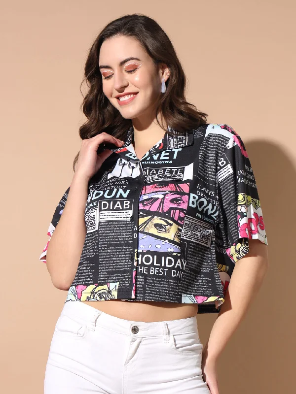 TANDUL Women Regular Fit Printed Casual Shirt Casual Button-Up Short Tee