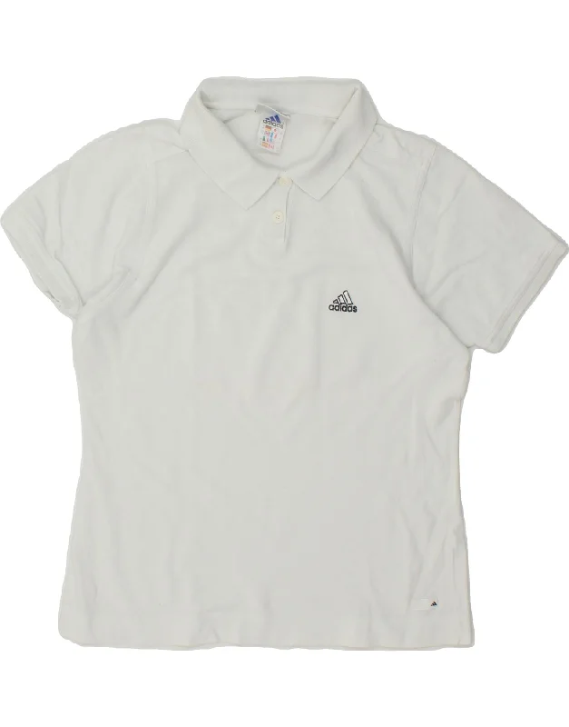 ADIDAS Womens Polo Shirt UK 14 Large  White Cotton Fashionable Button-Front Short Sleeve