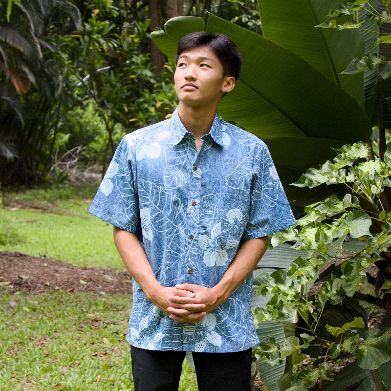 Aqua Ka'anapali Hawaiian REVERSE Shirt Relaxed Fit Short Shirt