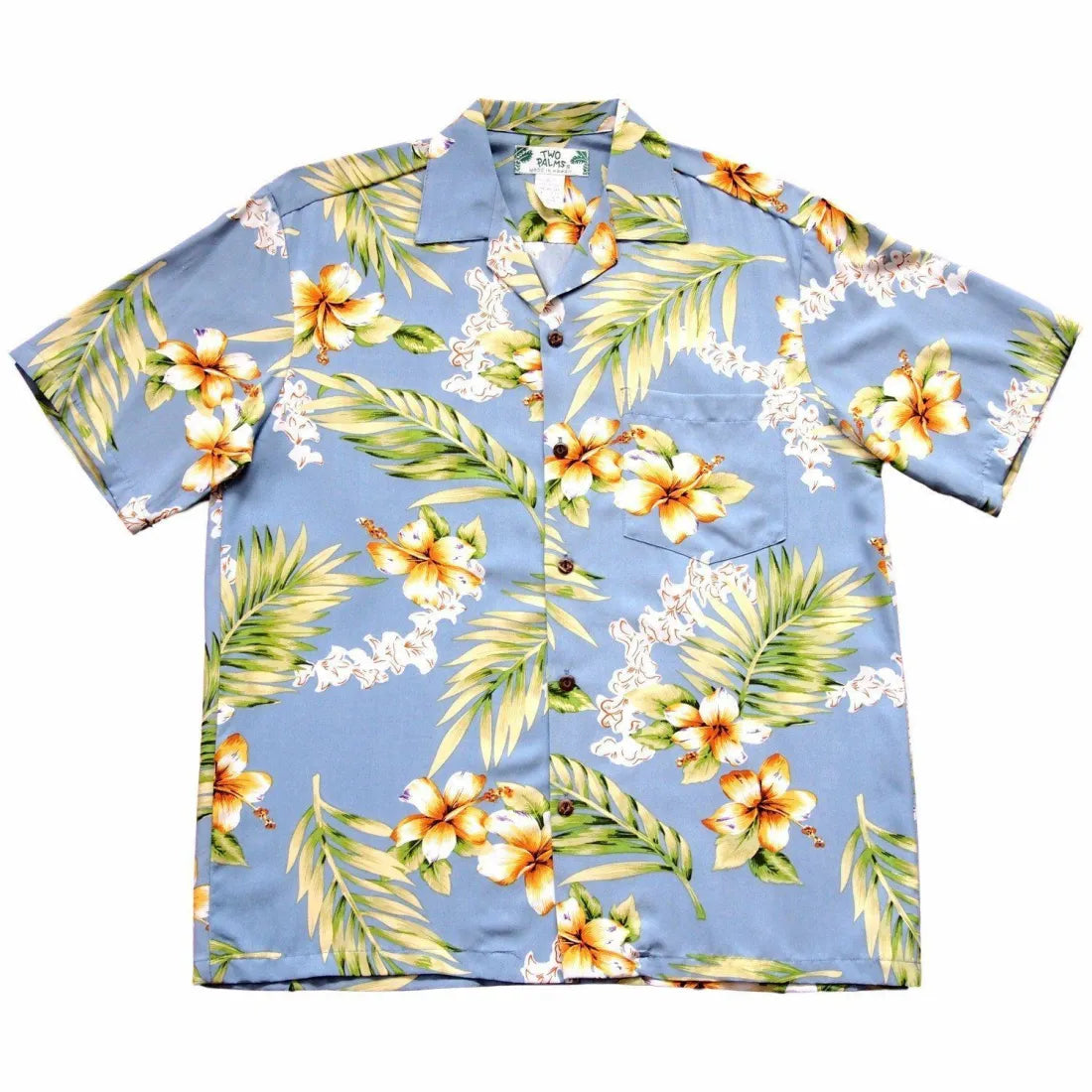 Atoll Blue Hawaiian Rayon Shirt Classic V-Neck Short Shirt