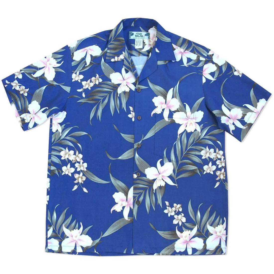 Bamboo Orchid Blue Hawaiian Rayon Shirt Fashionable Pleated Short Shirt