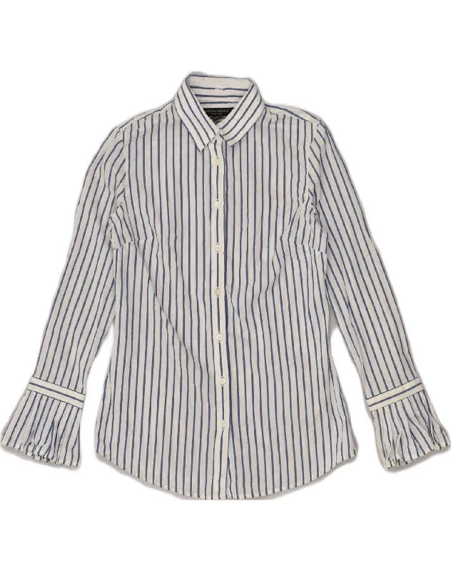 BANANA REPUBLIC Womens Shirt US 0 XS White Pinstripe Cotton Stylish Crew Neck Shirt