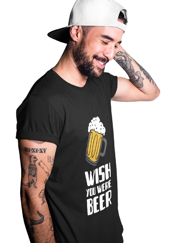 Beer Printed Tshirt by UQ(Black) Stylish Split-Hem Short Shirt