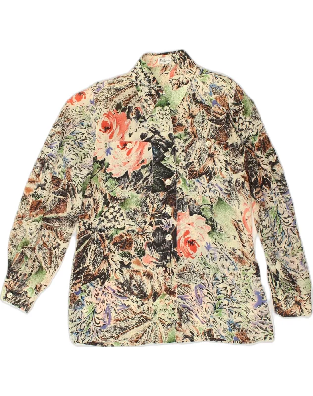 BETTY BARCLAY Womens Shirt UK 12 Medium Multicoloured Floral Polyester Cozy Linen Short Shirt