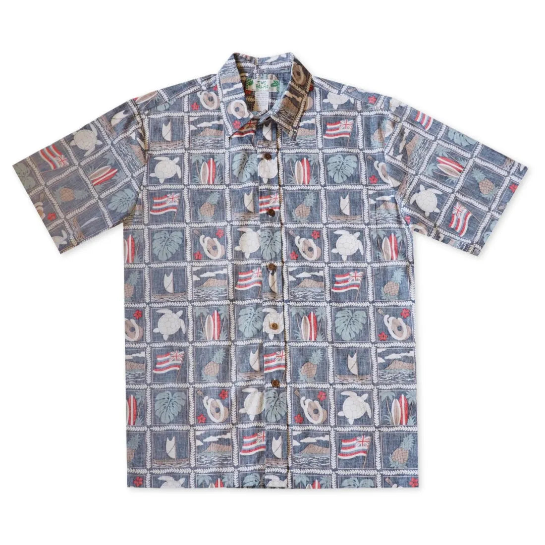 50th State Navy Hawaiian REVERSE Shirt Soft Silk Short Sleeve