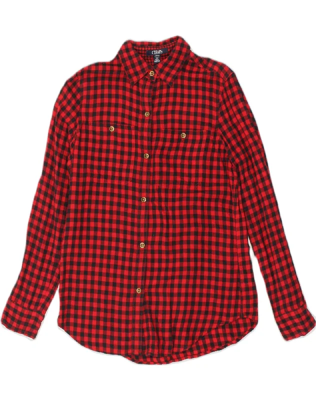 CHAPS Womens Shirt UK 10 Small Red Check Cotton Fashionable Rounded Short Shirt