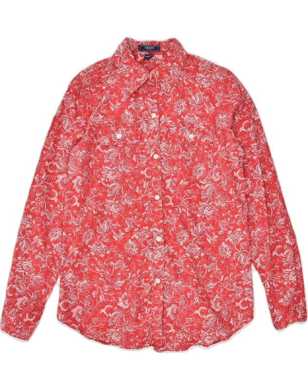 CHAPS Womens Shirt UK 14 Medium Red Floral Cotton Stylish Round Neck Shirt