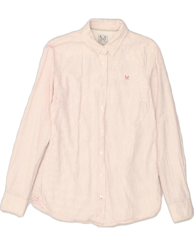 CREW CLOTHING Womens Shirt UK 10 Small Pink Pinstripe Cotton Comfortable Summer Short Shirt