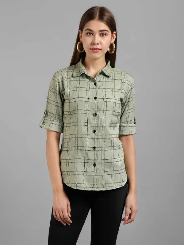 TANDUL  Women Regular Fit Checkered Formal Shirt Elegant Longline Short Shirt