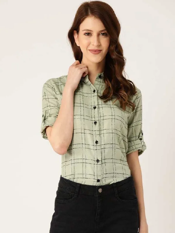 TANDUL  Women Regular Fit Checkered Formal Shirt Fashionable Plaid Short Sleeve