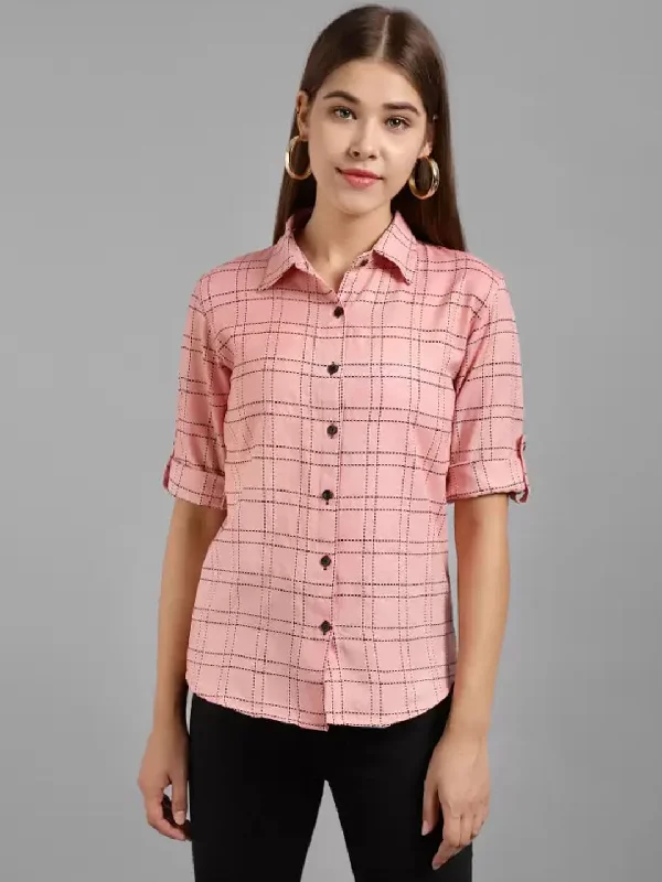 TANDUL  Women Regular Fit Checkered Spread Collar Casual Shirt Comfortable Pocket Short Shirt