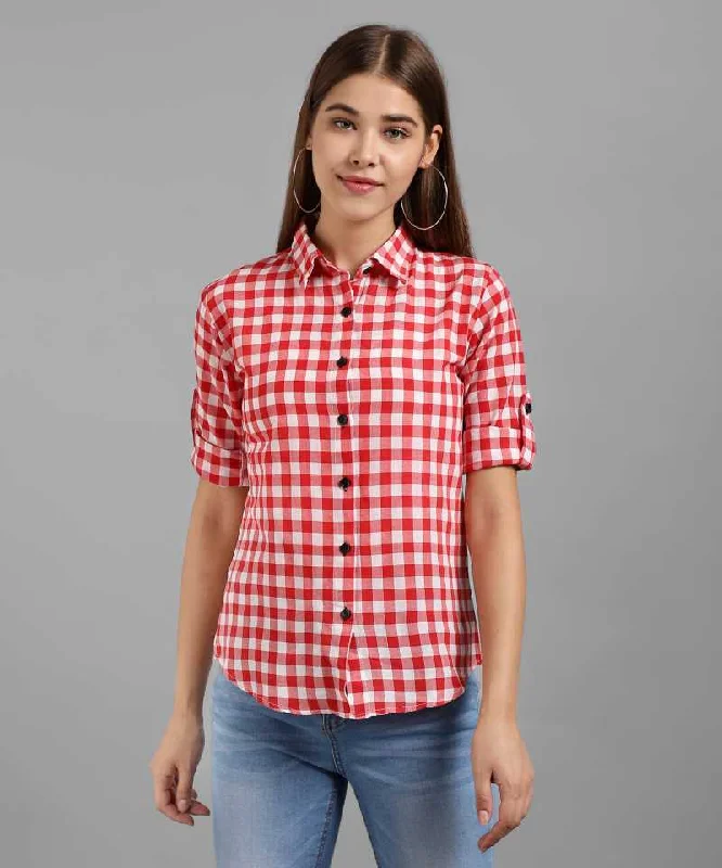 TANDUL  Women Regular Fit Self Design, Checkered Casual Shirt Trendy Short Sleeve Tunic