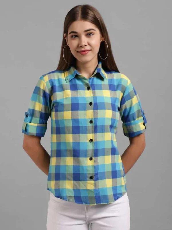 TANDUL  Women Regular Fit Self Design, Checkered Casual Shirt Comfortable Peplum Short Shirt