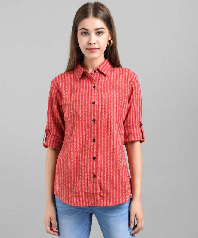 TANDUL  Women Regular Fit Striped Casual Shirt Casual Plain Short Shirt