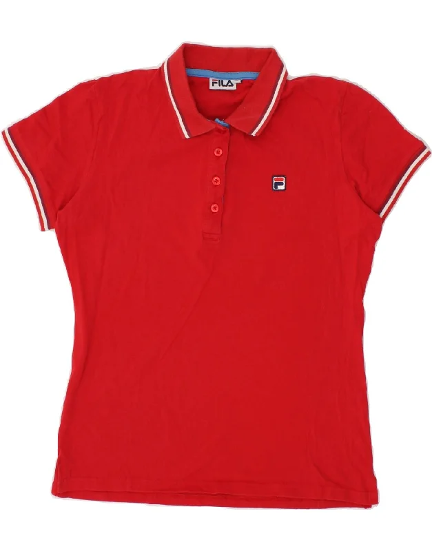 FILA Womens Polo Shirt UK 14 Large Red Cotton Comfortable Summer Short Shirt