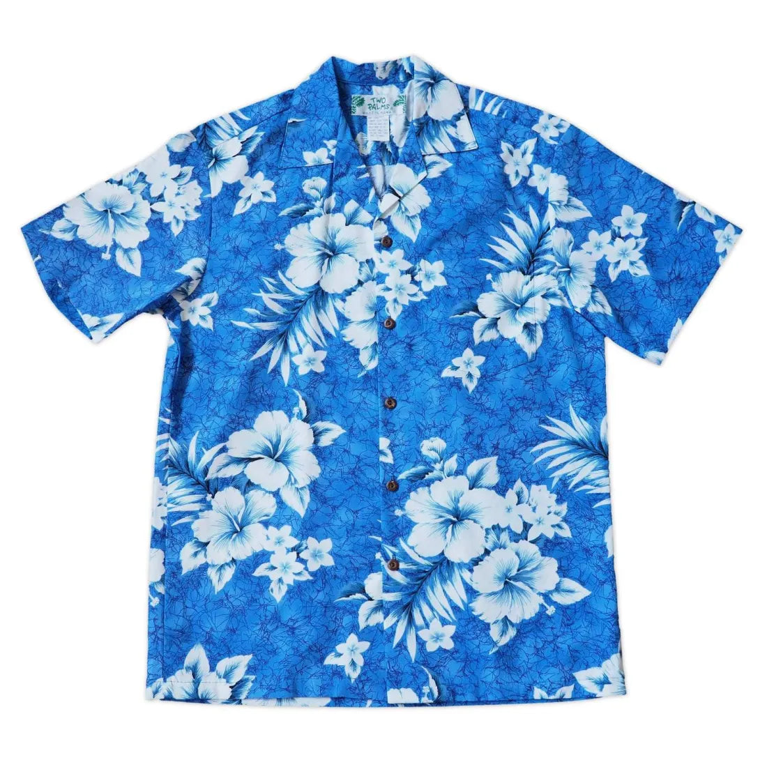 Flower Power Blue Hawaiian Cotton Shirt Cozy Striped Short Sleeve