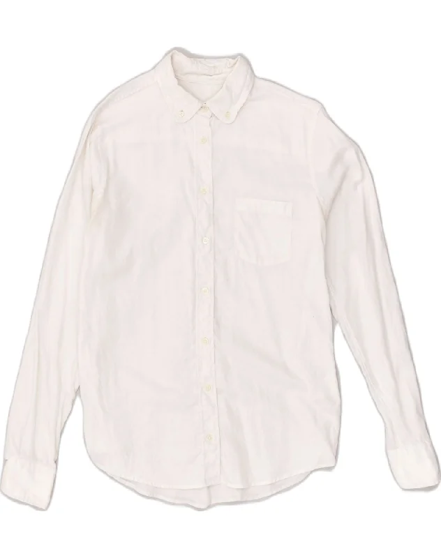 GANT Womens Shirt UK 10 Small Off White Cotton Comfortable Stretch Short Shirt