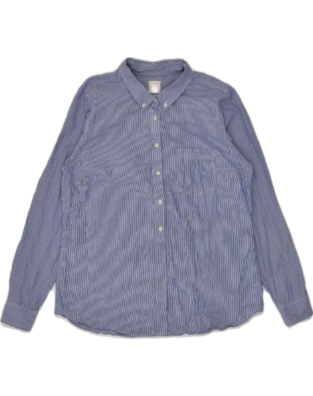 GAP Womens Shirt UK 16 Large Blue Pinstripe Cotton Comfortable Loose Short Sleeve