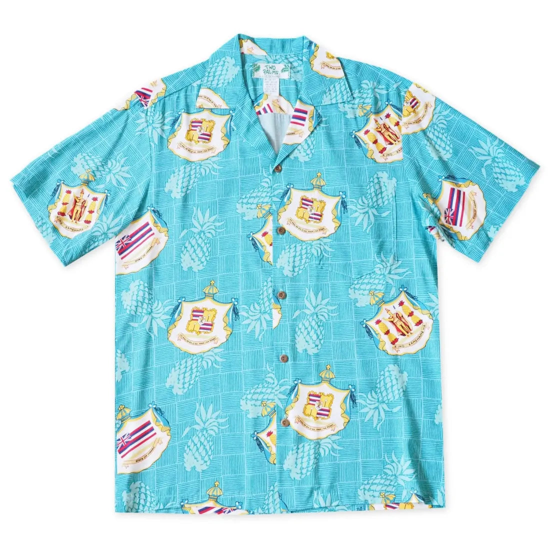 Hawaii Crest Aqua Hawaiian Rayon Shirt Relaxed Button-Down Short Shirt