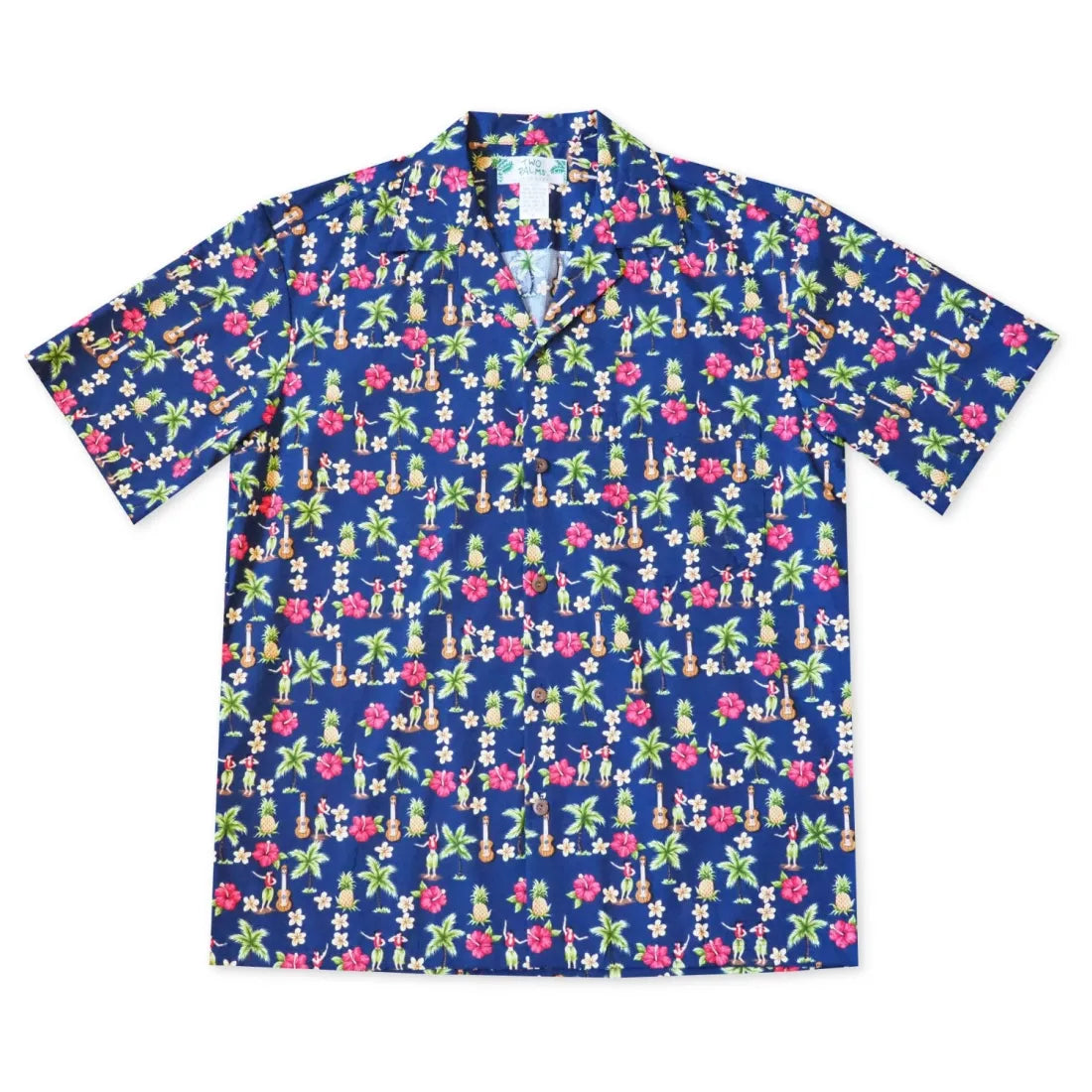 Hula Dream Blue Hawaiian Cotton Shirt Soft Silk Short Sleeve