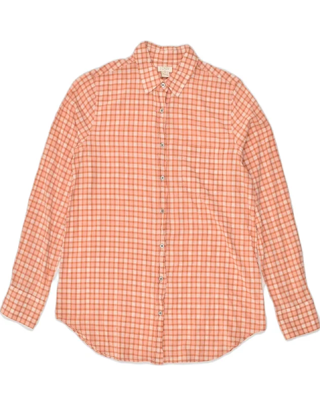 J. CREW Womens Shirt UK 10 Small Orange Check Cotton Cozy Loose Fit Short Sleeve