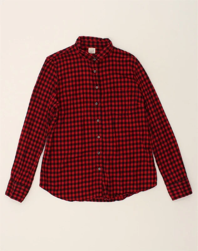 J. CREW Womens Shirt UK 14 Medium Red Gingham Cotton Cozy Loose Fit Short Sleeve