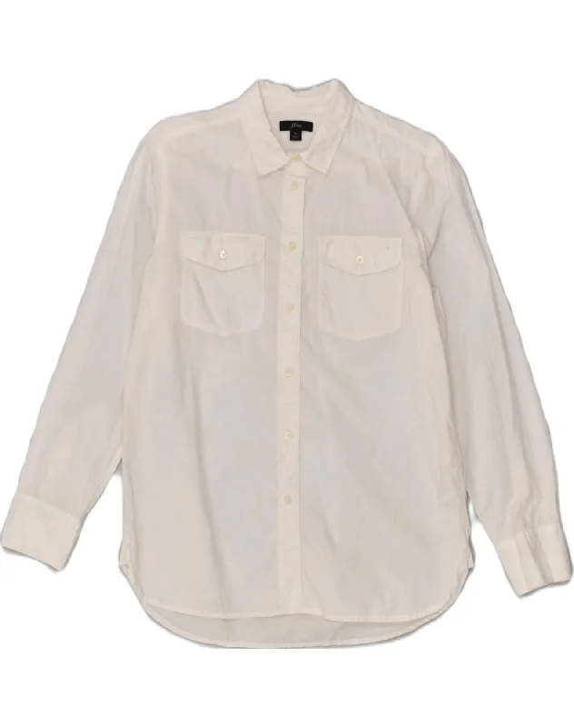 J. CREW Womens Shirt UK 8 Small White Cotton Elegant Button-Down Short Shirt