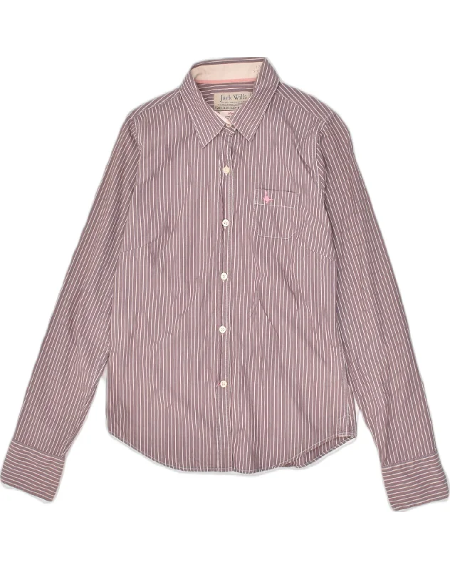 JACK WILLS Womens Shirt UK 10 Small  Purple Pinstripe Cotton Trendy Turtleneck Short Shirt