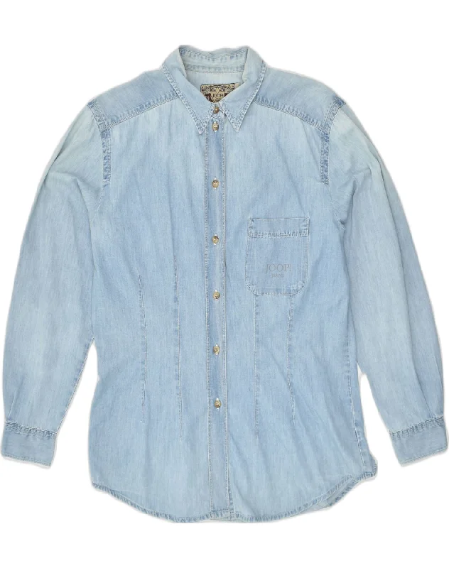 JOOP Womens Denim Shirt UK 14 Large Blue Cotton Relaxed Fit Short Shirt