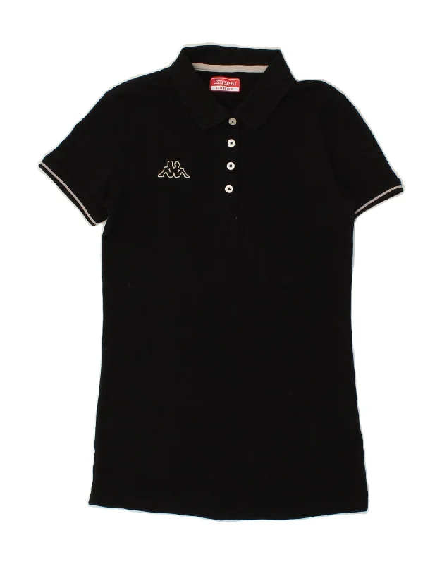 KAPPA Womens Polo Shirt UK 14 Large Black Cotton Cozy Linen Short Shirt