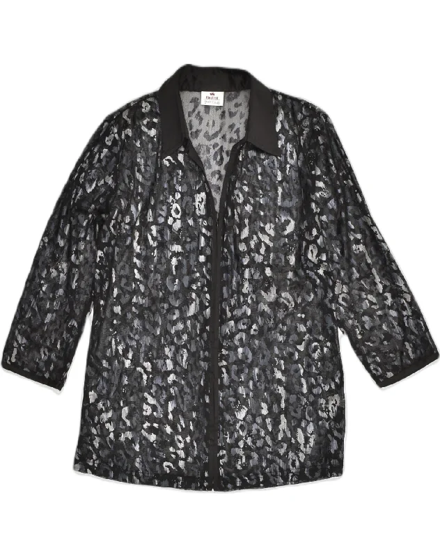 KINGFIELD Womens Shirt Blouse EU 40 Medium Black Animal Print Elegant Draped Short Sleeve