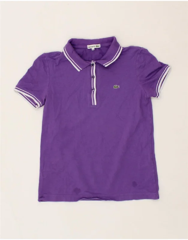 LACOSTE Womens Polo Shirt Size 38 Medium Purple Cotton Stylish Printed Short Shirt