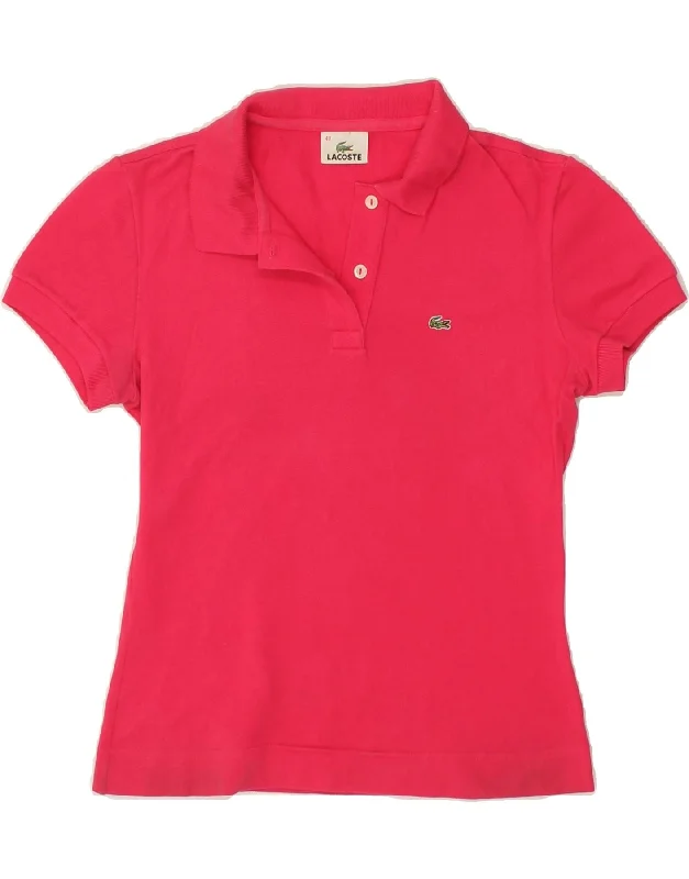 LACOSTE Womens Polo Shirt Size 40 Medium Pink Cotton Fashionable Plaid Short Sleeve