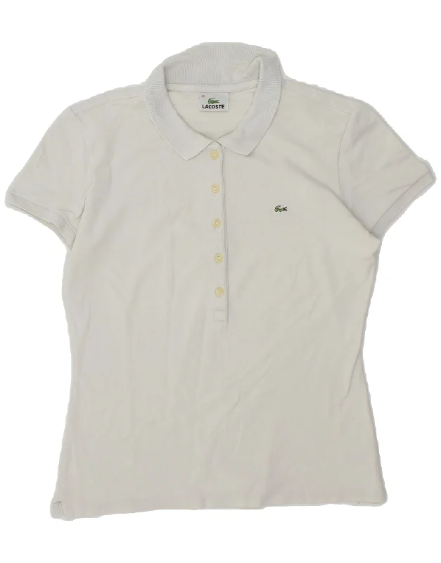 LACOSTE Womens Polo Shirt Size 40 Medium White Cotton Comfortable Peplum Short Shirt