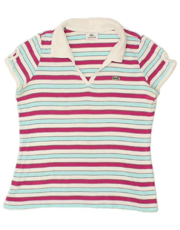 LACOSTE Womens Polo Shirt Size 42 Large Multicoloured Striped Cotton Casual Button-Up Short Tee