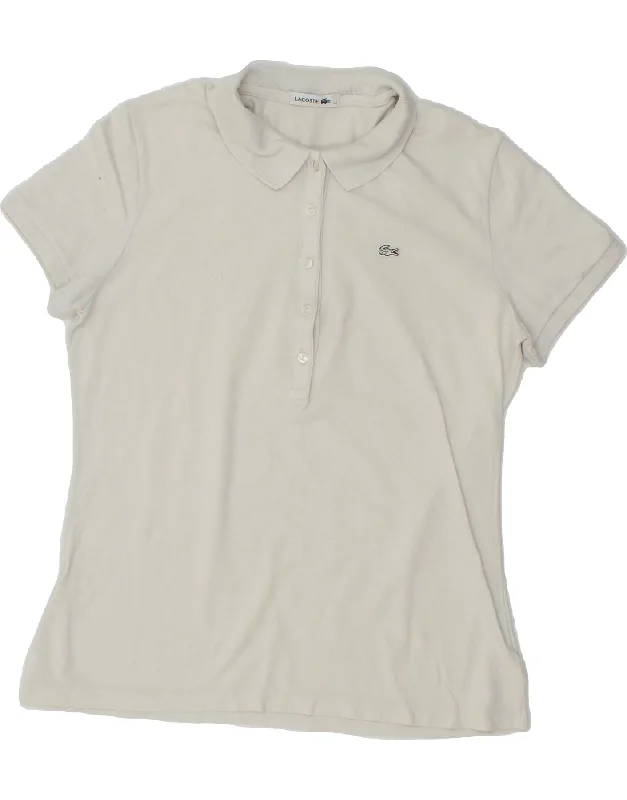 LACOSTE Womens Polo Shirt Size 44 Large White Cotton Classic Short Sleeve Blouse