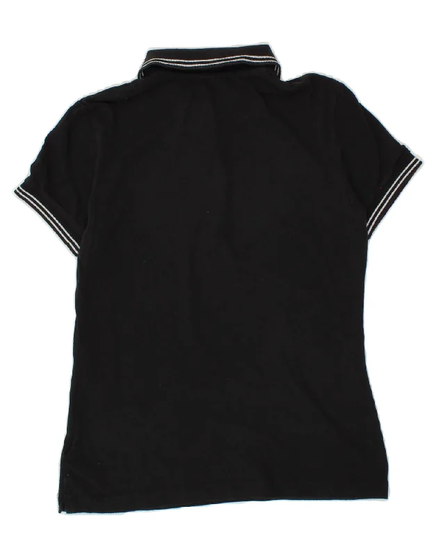 LOTTO Womens Polo Shirt UK 14 Large Black Cotton Chic V-Neck Short Blouse