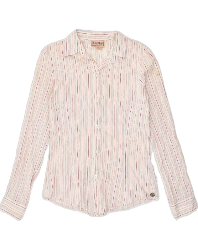 MARLBORO CLASSICS Womens Shirt EU 42 Large Pink Striped Cotton Modern Casual Short Sleeve