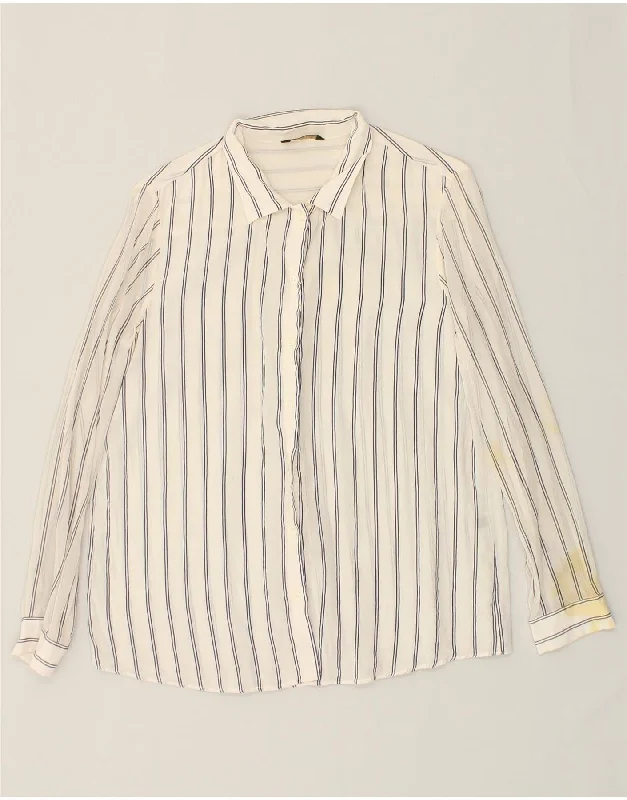 MASSIMO DUTTI Womens Shirt US 10 Large Off White Striped Fashionable Sheer Short Shirt