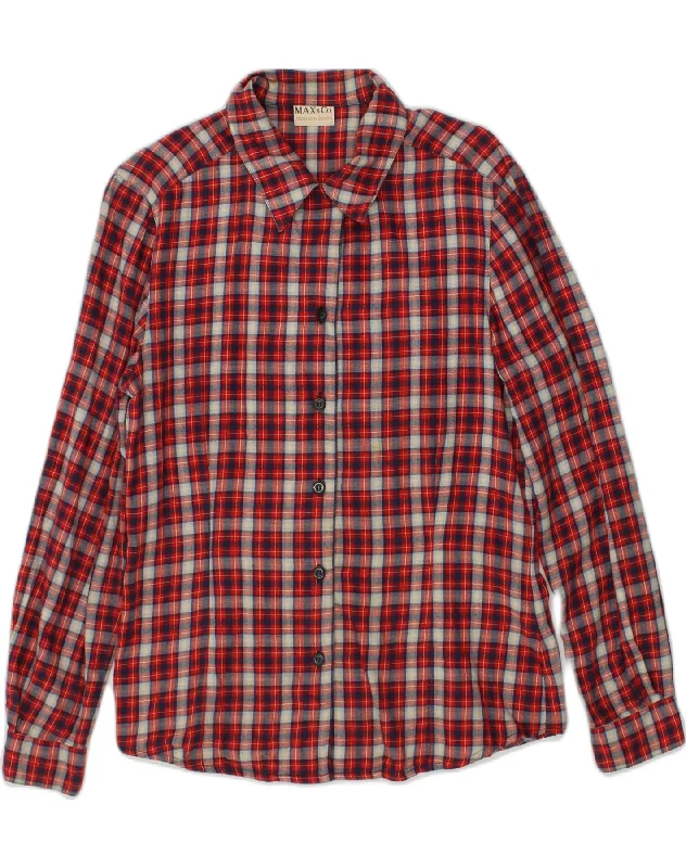 MAX & CO. Womens Shirt IT 40 Small Red Check Cotton Trendy Short Sleeve Tunic