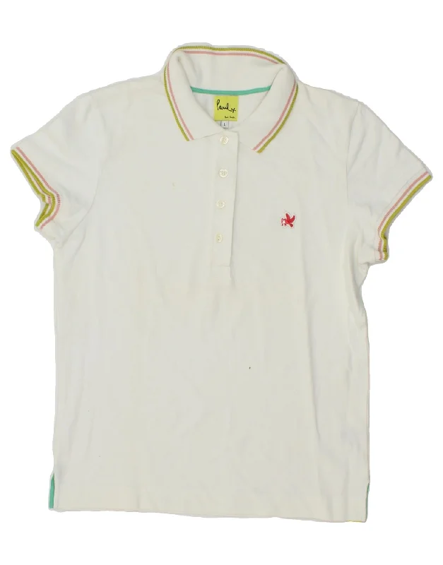 PAUL SMITH Womens Polo Shirt UK 14 Large White Cotton Soft Cotton Short Shirt