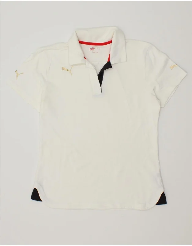 PUMA Womens Polo Shirt UK 14 Medium White Polyester Soft Cotton Short Tee