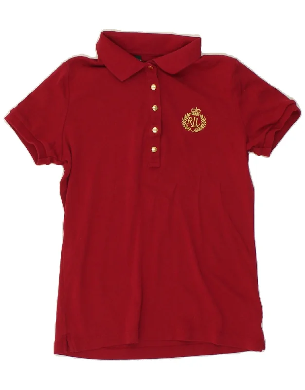 RALPH LAUREN Womens Polo Shirt UK 10 Small Red Cotton Casual Button-Down Short Shirt