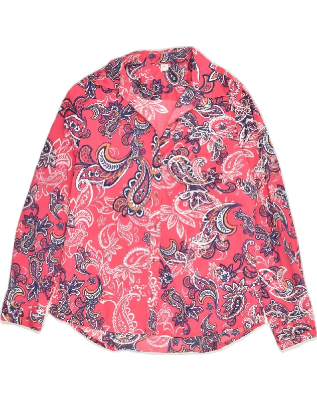 S.OLIVER Womens Shirt UK 14 Large  Pink Paisley Cotton Comfortable Loose Short Sleeve