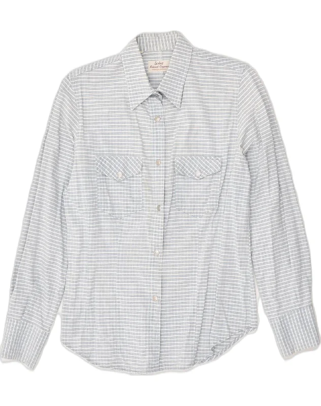 SISLEY Womens Shirt IT 44 Medium Blue Check Cotton Relaxed Button-Down Short Shirt