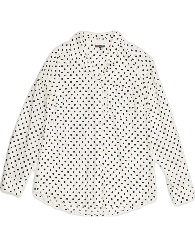 STREET ONE Womens Shirt UK 14 Large White Polka Dot Cotton Stylish Short Sleeve Top