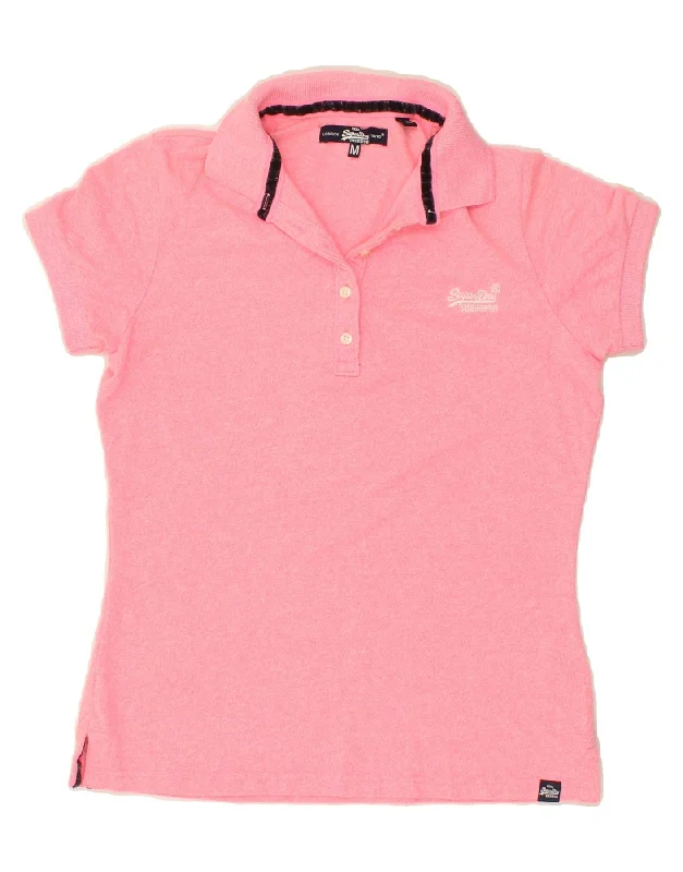 SUPERDRY Womens Polo Shirt UK 14 Medium Pink Cotton Casual Short Sleeve Top