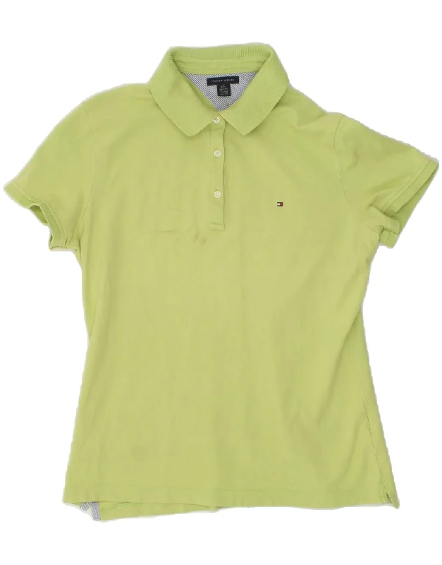 TOMMY HILFIGER Womens Polo Shirt UK 14 Large Green Cotton Relaxed Button-Down Short Shirt