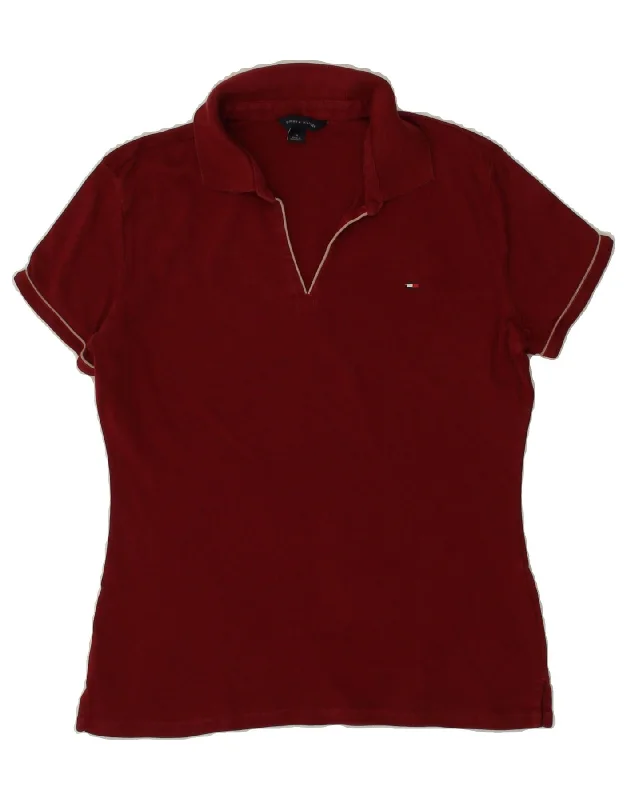 TOMMY HILFIGER Womens Polo Shirt UK 14 Medium Red Cotton Comfortable Short Sleeve Tunic